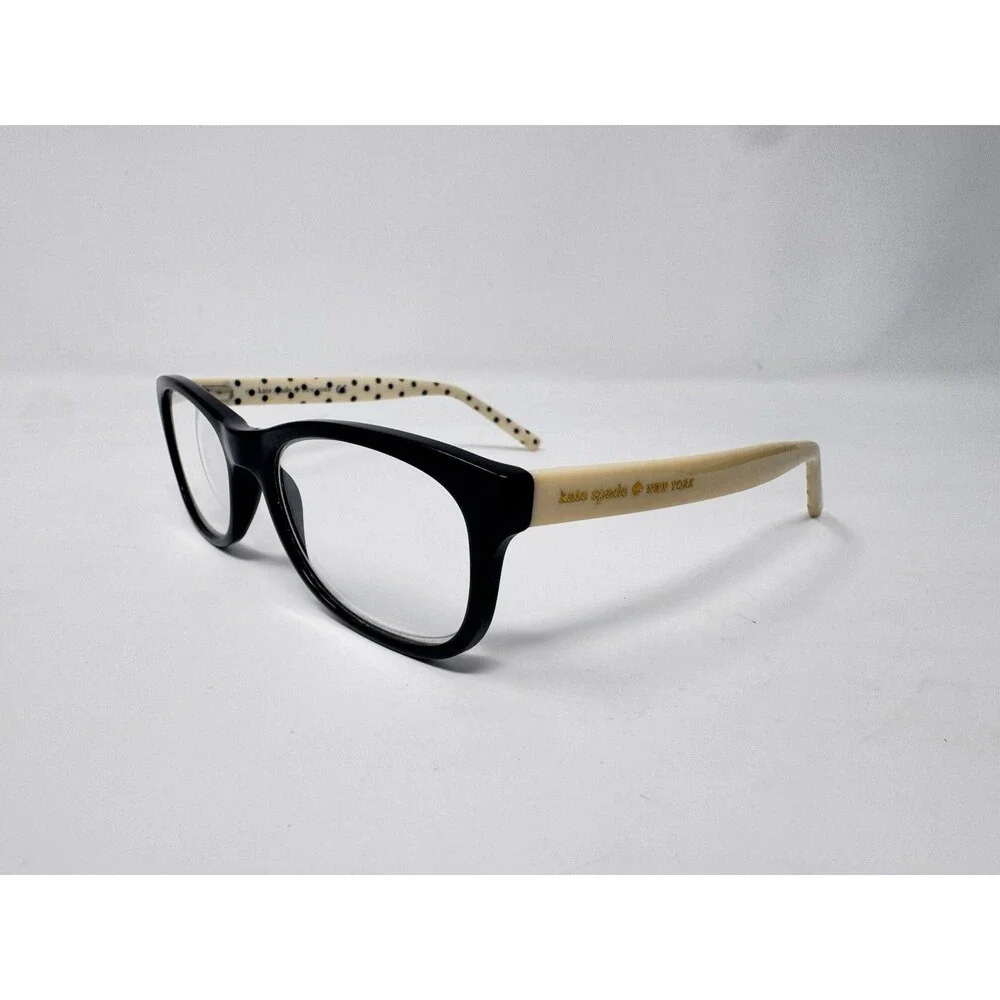 Kate Spade Tattie BY20 Eyeglass Frames Only 51-17-135 Black Cream Polka Dot Case